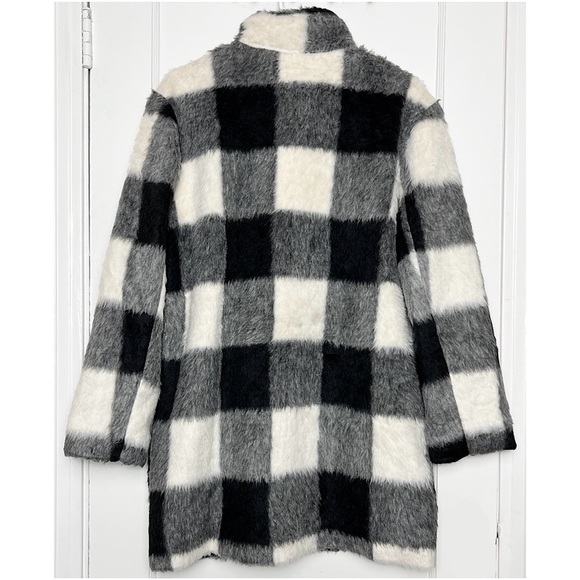 NWT MARINE LAYER Wool Blend Plaid Check Button Up High Neck Long Cocoon Coat M - Picture 5 of 8